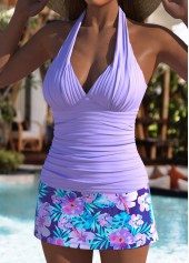 Mid Waisted Floral Print Purple Tankini Set | thumb picture 