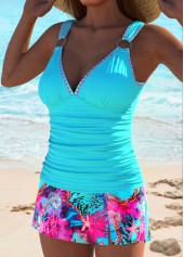 Mid Waisted Marine Life Print Cyan Tankini Set | thumb picture 