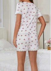 White Short Sleeve V Neck Lounge Top and Shorts | thumb picture 