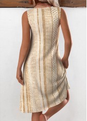Light Camel Tummy Coverage Geometric Print A Line Dress | thumb picture 