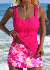 Mid Waisted Floral Print Hot Pink Tankini Set