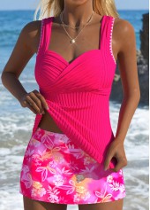 Mid Waisted Floral Print Hot Pink Tankini Set | thumb picture 