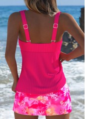 Mid Waisted Floral Print Hot Pink Tankini Set | thumb picture 