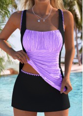 Jacquard Mid Waisted Purple Tankini Set