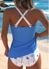 Criss Cross Mid Waisted Tropical Plants Print Tankini Set | thumb picture 