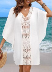 V Neck Breathable White Cover Up
