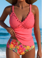 Mid Waisted Floral Print Coral Tankini Set
