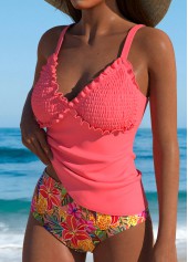 Mid Waisted Floral Print Coral Tankini Set | thumb picture 