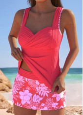 Mid Waisted Floral Print Coral Tankini Set | thumb picture 