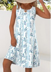 Light Blue Leaf Print A Line Sleeveless Dress | thumb picture 