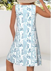 Light Blue Leaf Print A Line Sleeveless Dress | thumb picture 