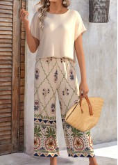 Beige Fruit Printing Ankle Length Short Sleeve Top | thumb picture 