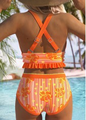 Mid Waisted Floral Print Orange Bikini Set | thumb picture 