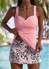 Mid Waisted Paisley Print Pink Tankini Set