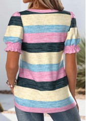Multi Color Striped Short Sleeve Square Neck T Shirt | thumb picture 