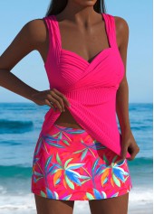Mid Waisted Leaf Print Hot Pink Tankini Set | thumb picture 