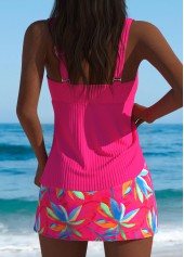 Mid Waisted Leaf Print Hot Pink Tankini Set | thumb picture 