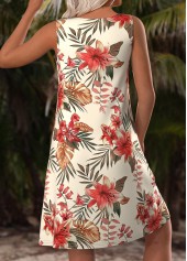 Beige Floral Print Short A Line Sleeveless Dress | thumb picture 