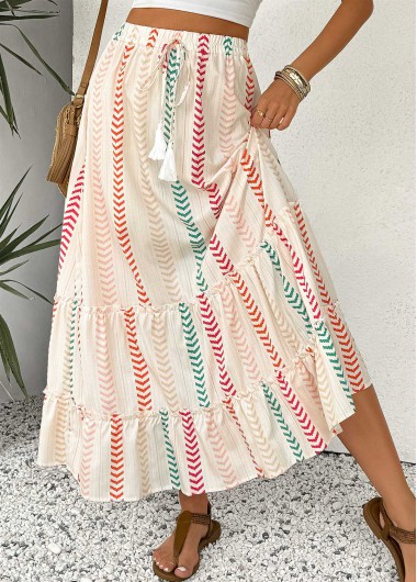 women clothes image of Beige Geometric Print A Line Elastic Waist Maxi Skirt
