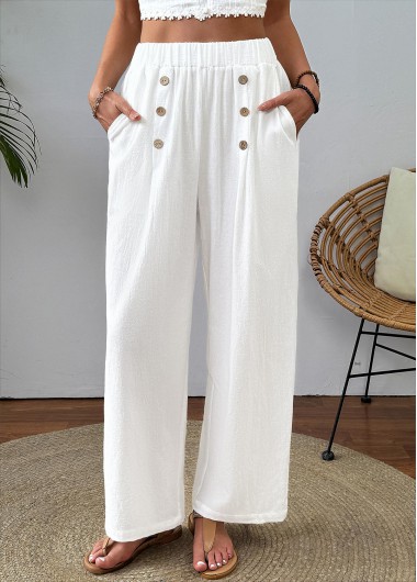 women clothes image of White Straight Leg Elastic Waist High Waisted Pants