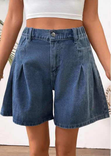 women clothes image of Denim Blue Wide Leg Button Fly High Waisted Shorts