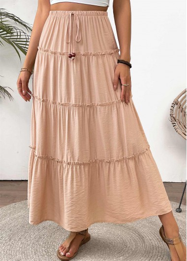 women clothes image of Light Camel A Line Elastic Waist Maxi Skirt