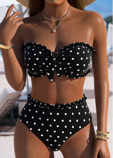 women clothes image of Mid Waisted Polka Dot Black Bikini Set