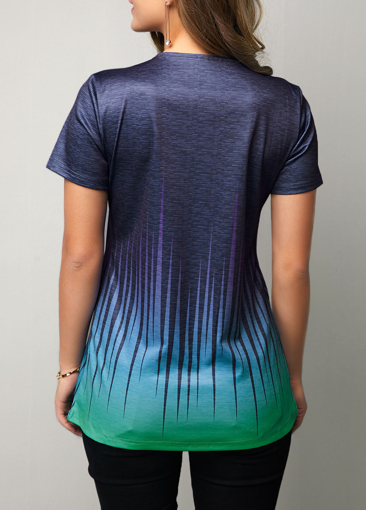 Dazzle Color Cutout Neckline Short Sleeve T Shirt | picture 2