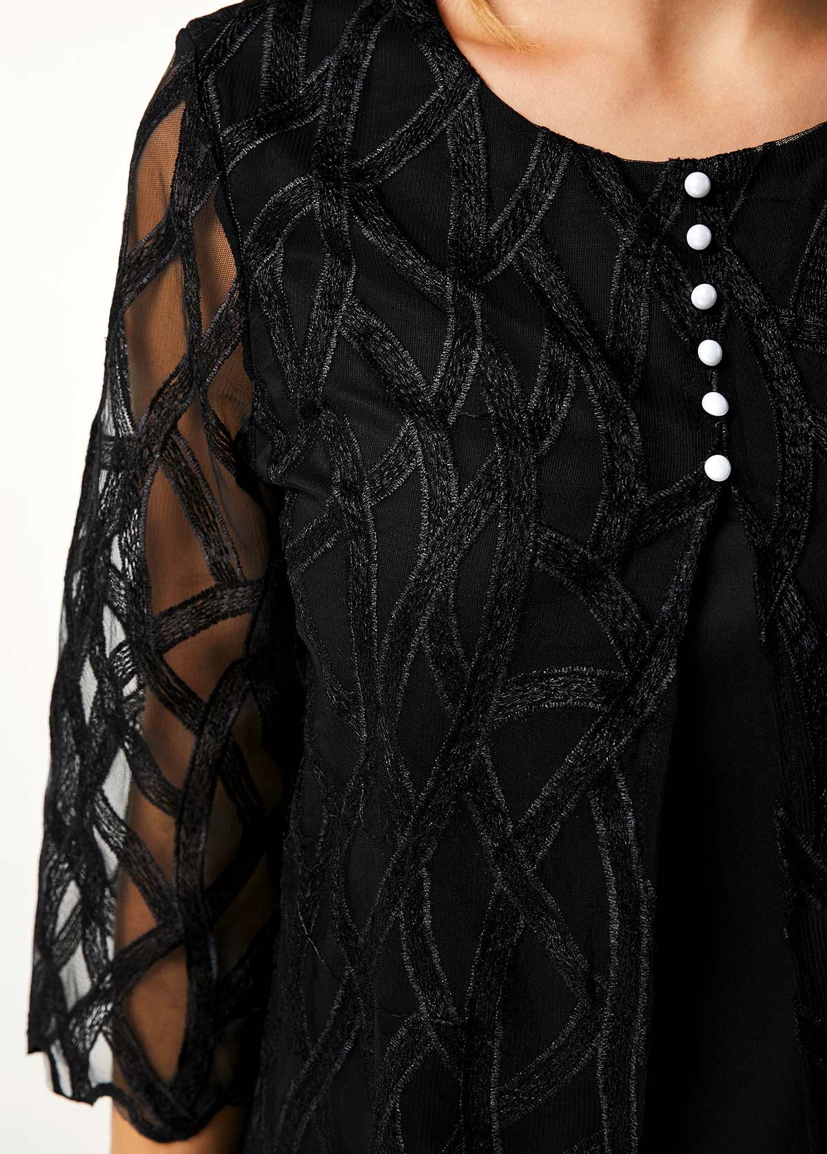 Black Patchwork 3/4 Sleeve Fake Two Piece Twinset | picture 