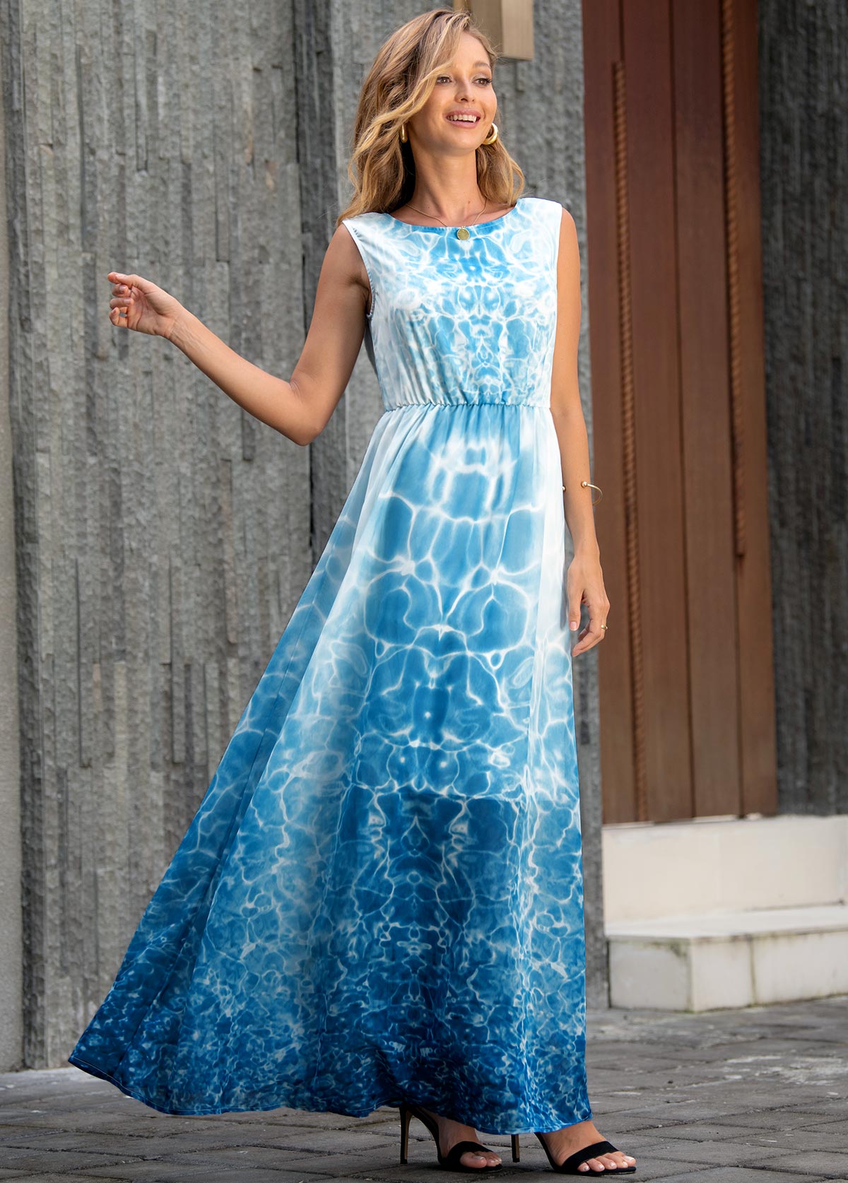 Sleeveless V Back Tie Dye Print Maxi Dress | picture 6