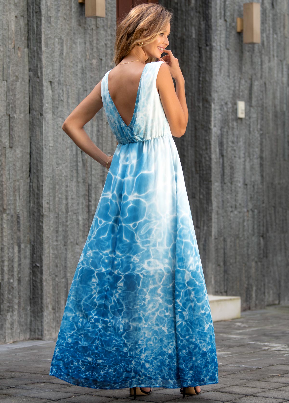 Sleeveless V Back Tie Dye Print Maxi Dress | picture 2
