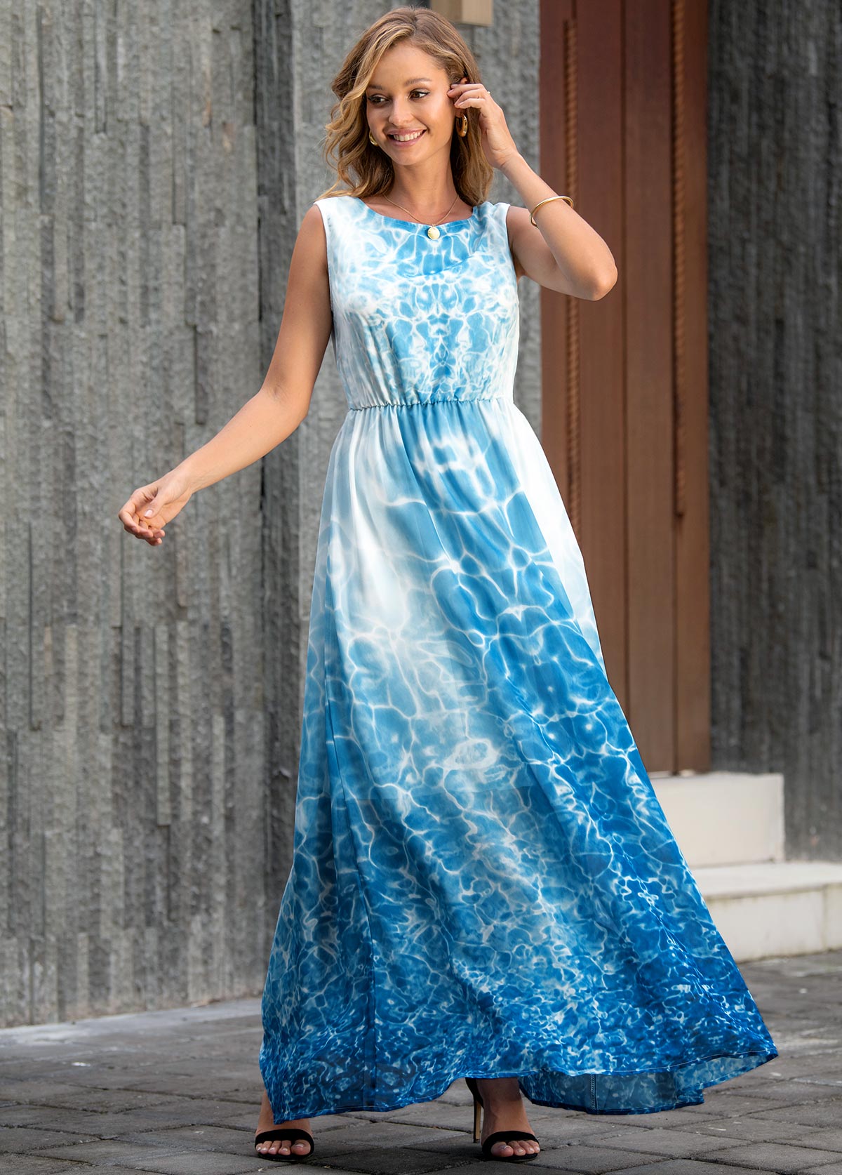 Sleeveless V Back Tie Dye Print Maxi Dress | picture 4