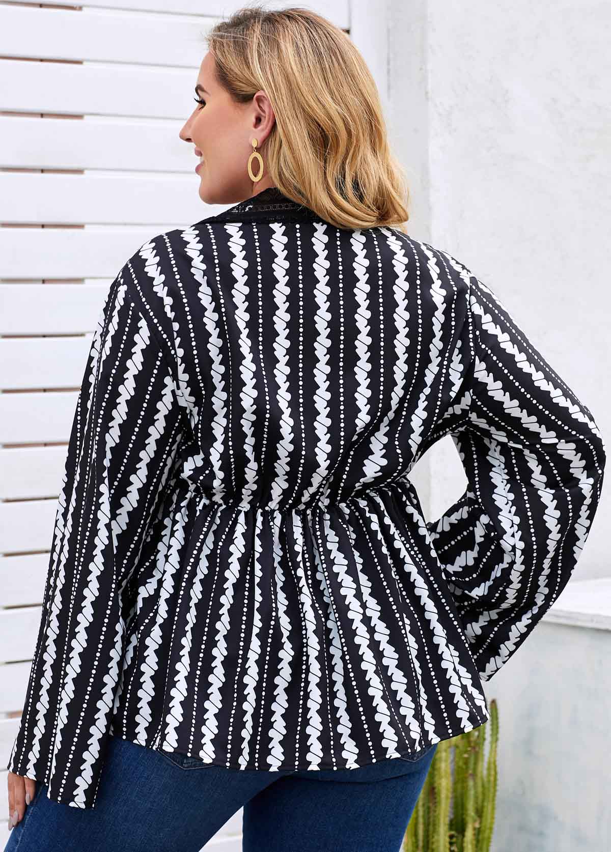 Plus Size Lace Trim Printed Blouse | picture 