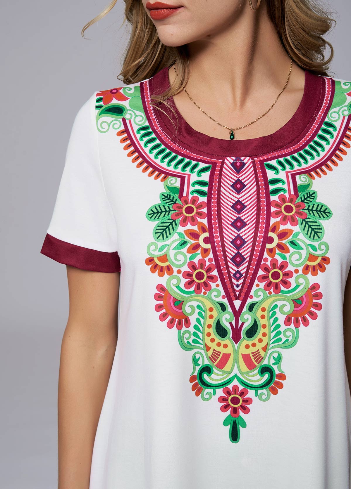 Tribal Print Round Neck Short Sleeve T Shirt | picture 