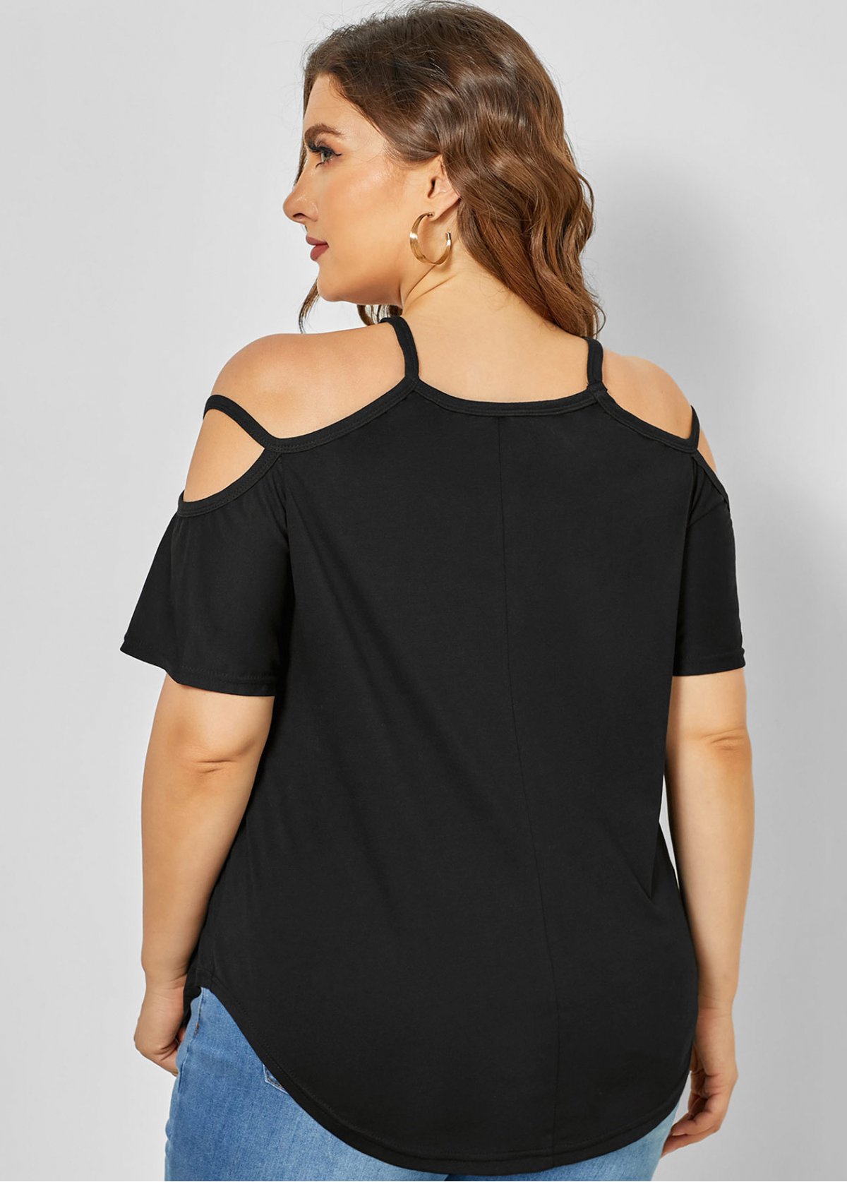 Plus Size Strappy Cold Shoulder Sunflower Print T Shirt | picture 