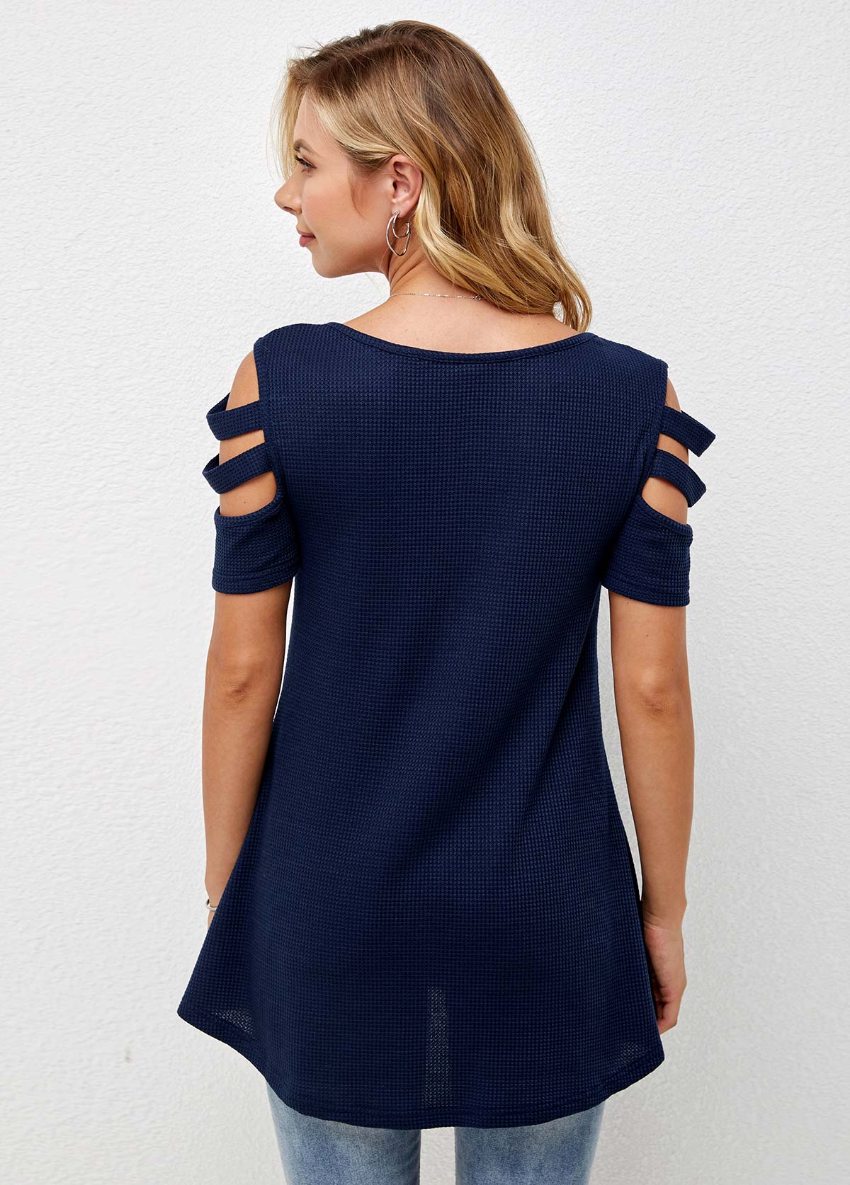 Cold Shoulder Quarter Zip Short Sleeve T Shirt | picture 