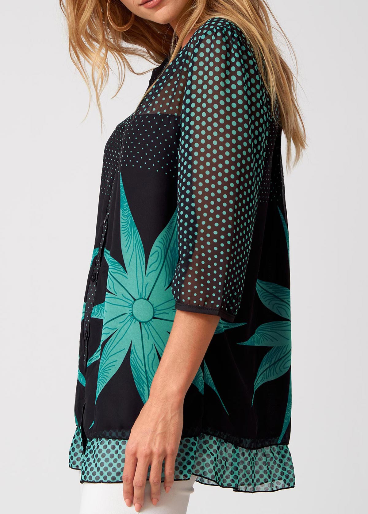 Polka Dot Button Up 3/4 Sleeve Blouse | picture 