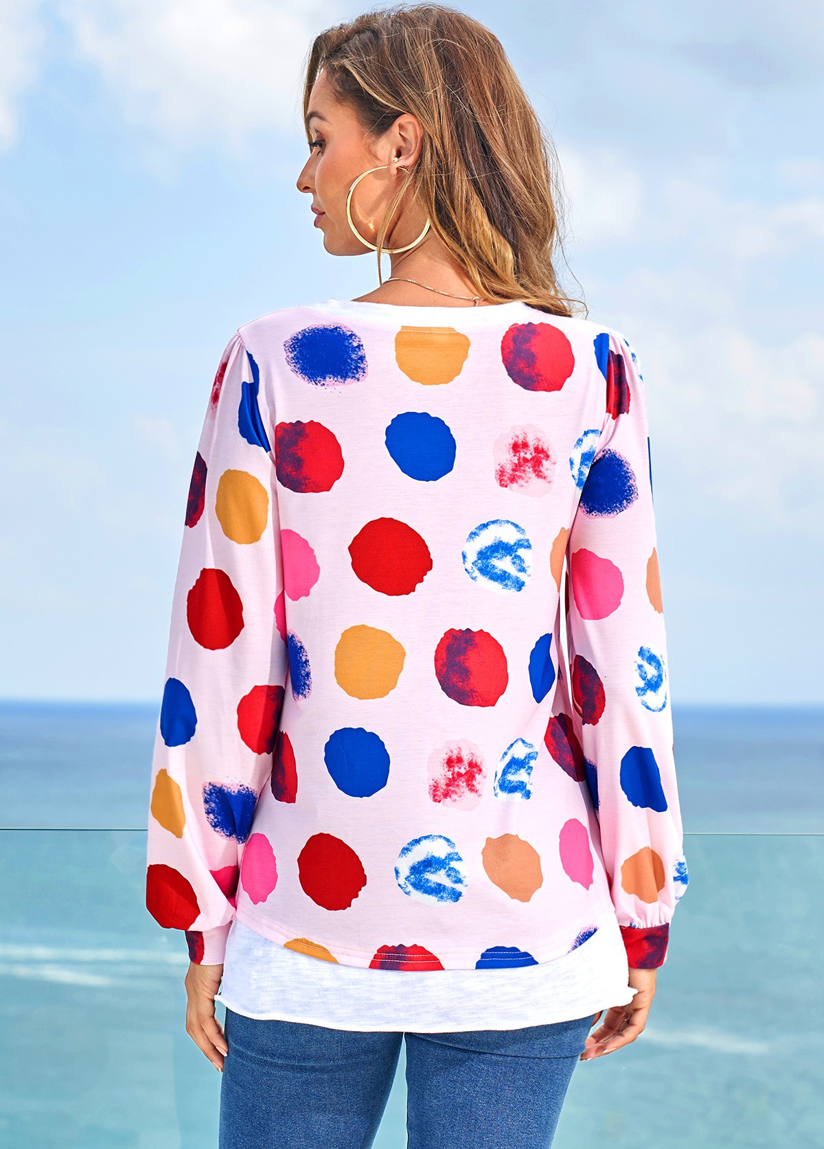 Rainbow Color Polka Dot Long Sleeve T Shirt | picture 
