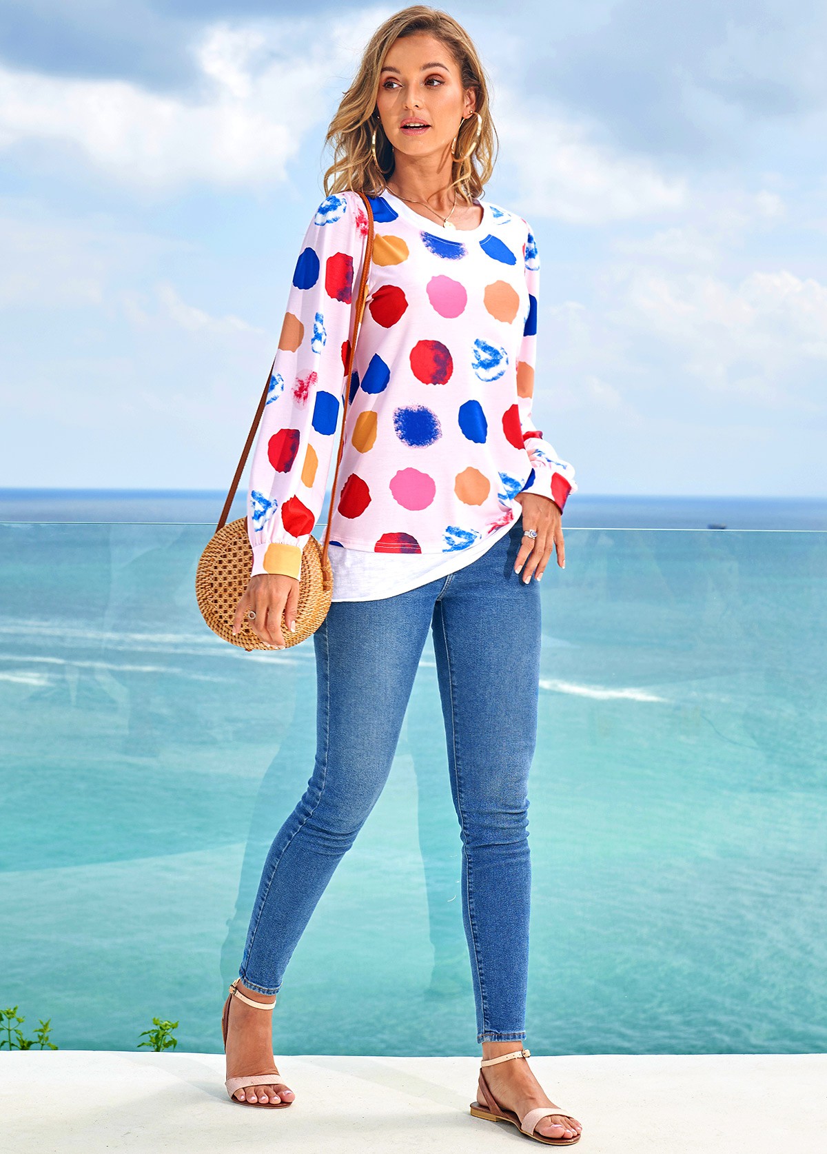 Rainbow Color Polka Dot Long Sleeve T Shirt | picture 