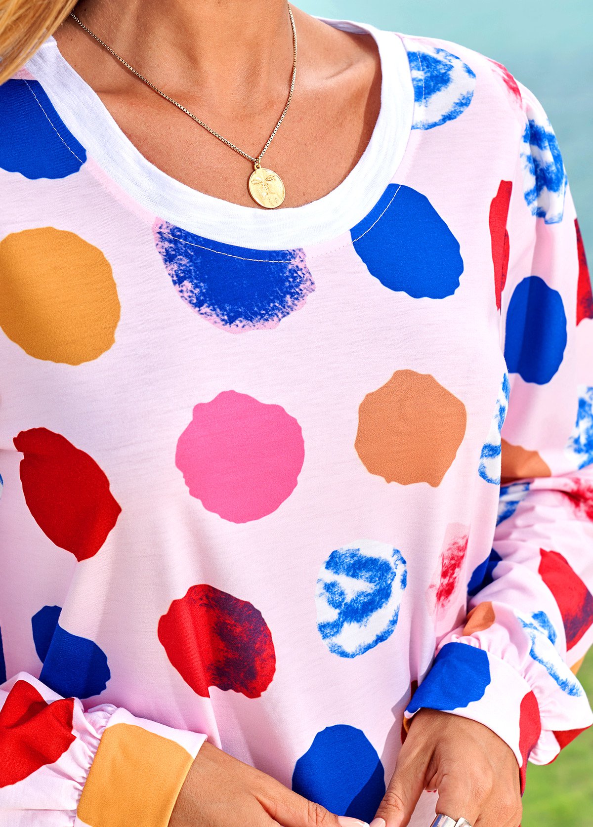 Rainbow Color Polka Dot Long Sleeve T Shirt | picture 