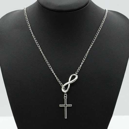 Silver Metal Detail Cross Pendant Necklace | picture 