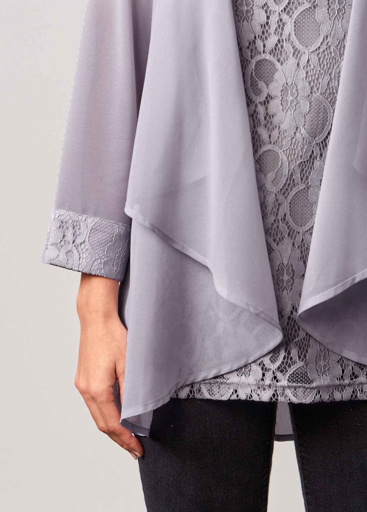 Lace Patchwork Cardigan and Grey Tank Top | picture 5