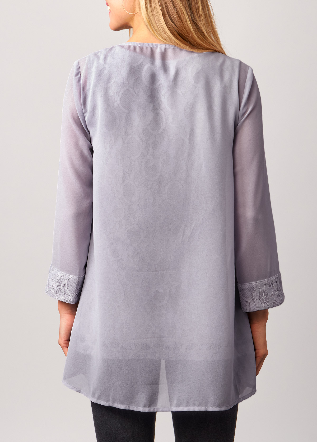 Lace Patchwork Cardigan and Grey Tank Top | picture 2
