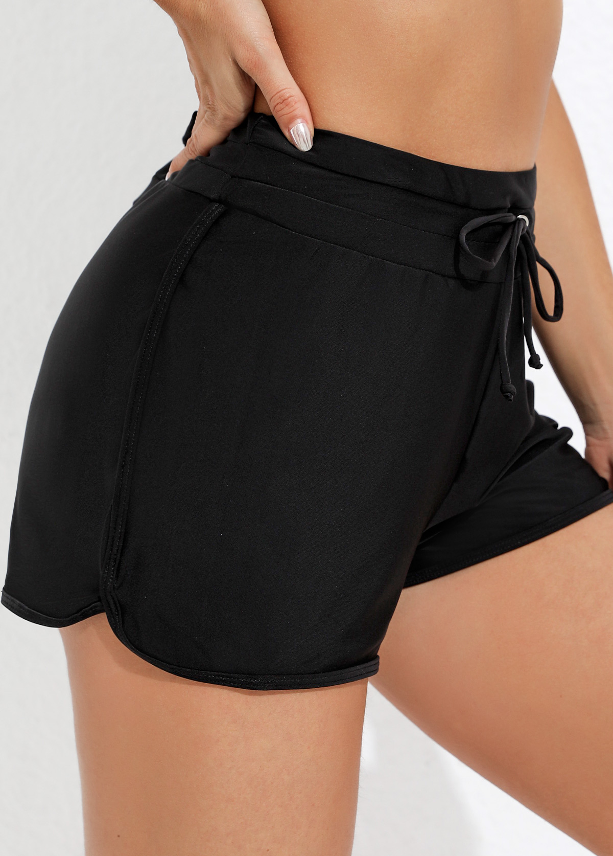 Mid Waist Drawstring Detail Black Swim Shorts | picture 