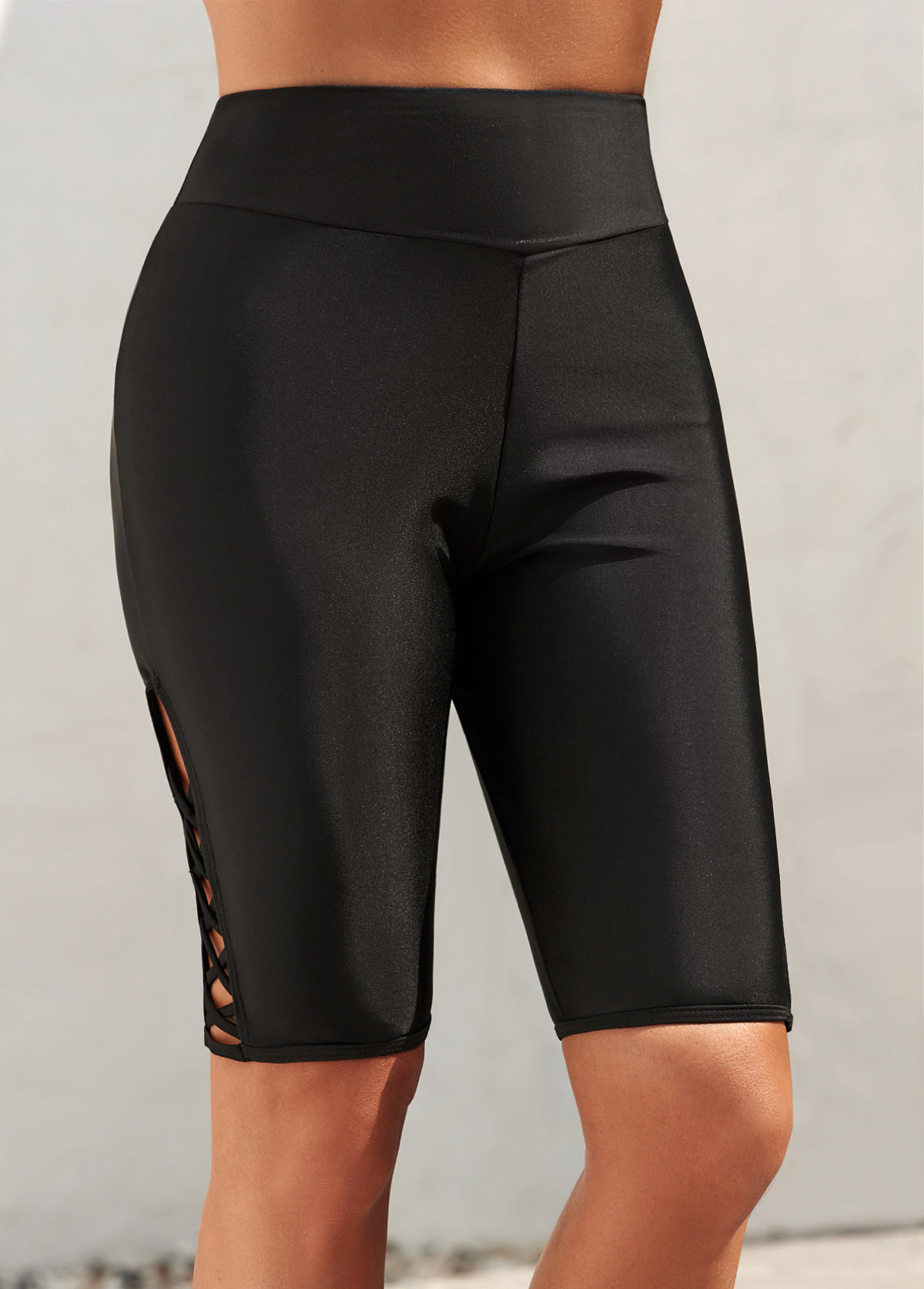 Black Skinny Elastic Waist High Waisted Shorts | picture 