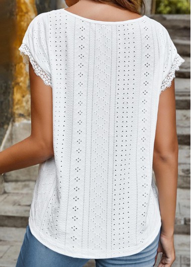 White Lace Short Sleeve V Neck T Shirt | picture 