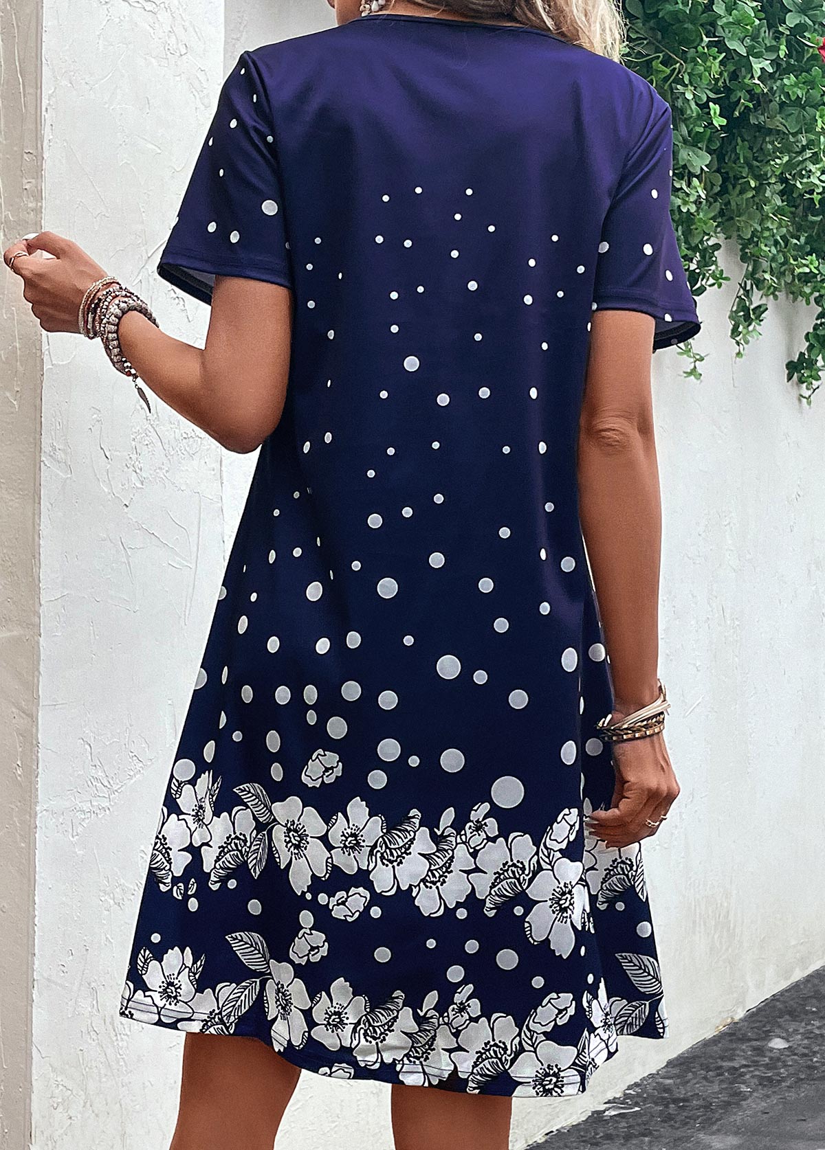 Navy Cut Out Floral Print H Shape Dress | picture 