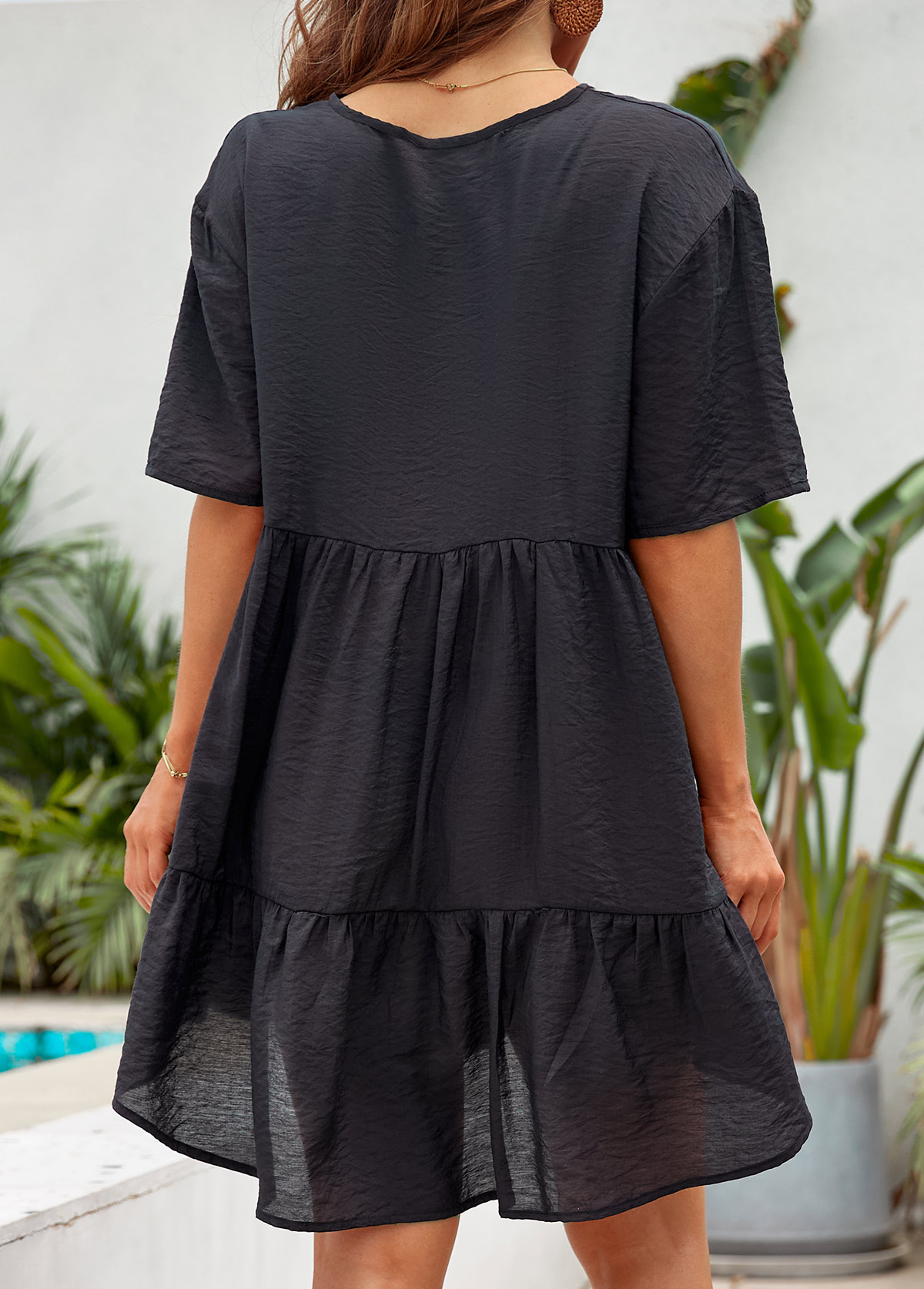 Breathable Black Ruched V Neck Cover Up | picture 