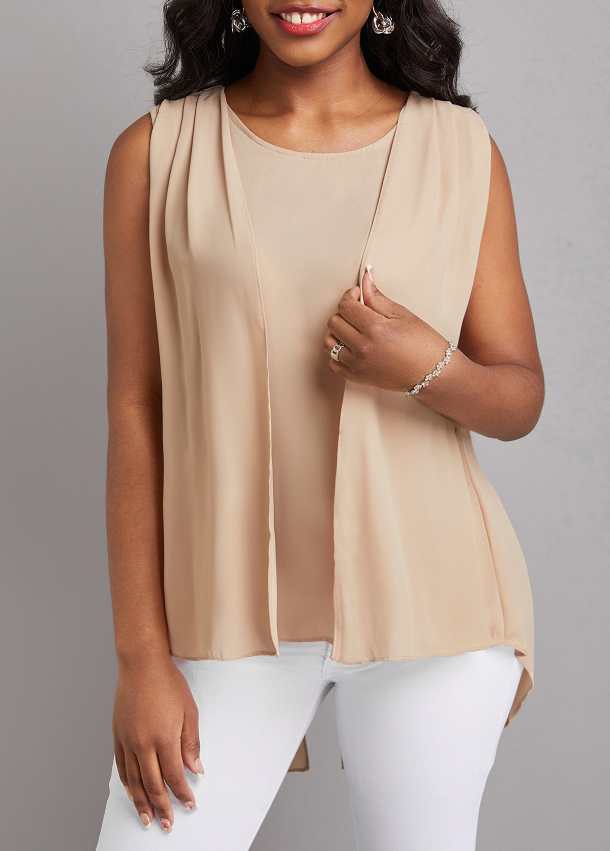 Light Coffee Fake 2in1 Zipper Tank Top | picture 1