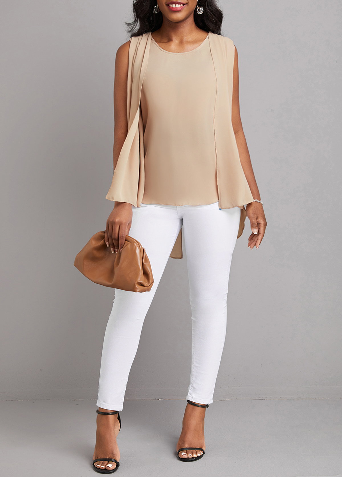 Light Coffee Fake 2in1 Zipper Tank Top | picture 5